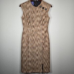 Kay Unger Gold and Cream‎ Chevron Sheath Dress SIze 6 Sleeveless Career